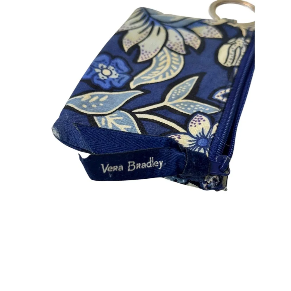 Vera Bradley Blue Tropics ID Card Holder Coin Pouch Keychain Zippered Wallet‎